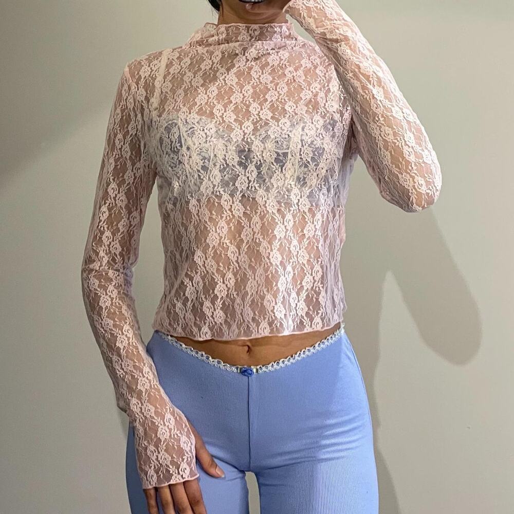 Pink Lace Top with Long Sleeves